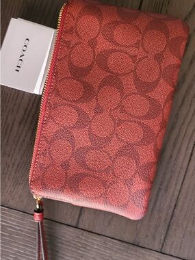 Coach Red Signature Zip Wristlet Clutch